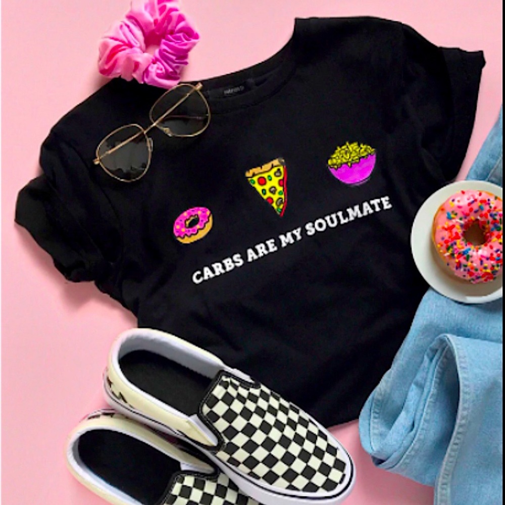 Carbs Are My Soulmate Black Graphic Tee 🍩🍕🍝